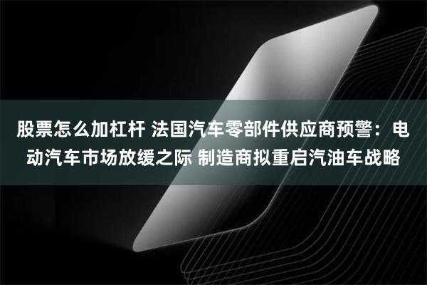 股票怎么加杠杆 法国汽车零部件供应商预警：电动汽车市场放缓之际 制造商拟重启汽油车战略